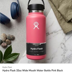 Hydro Flask 32oz Wide Mouth Water Bottle Pink Black Lid NWT